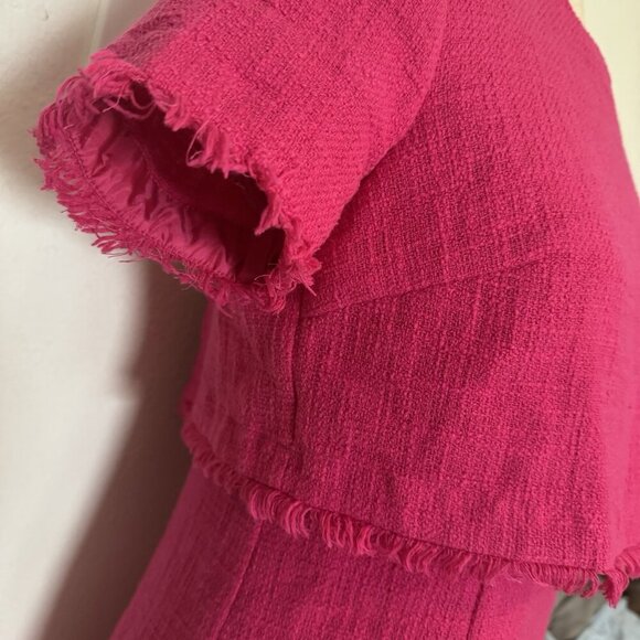 KARL LAGERFELD Paris Tweed Short Sleeve Dress Size Medium Hot Pink Gold Classy - Picture 4 of 16